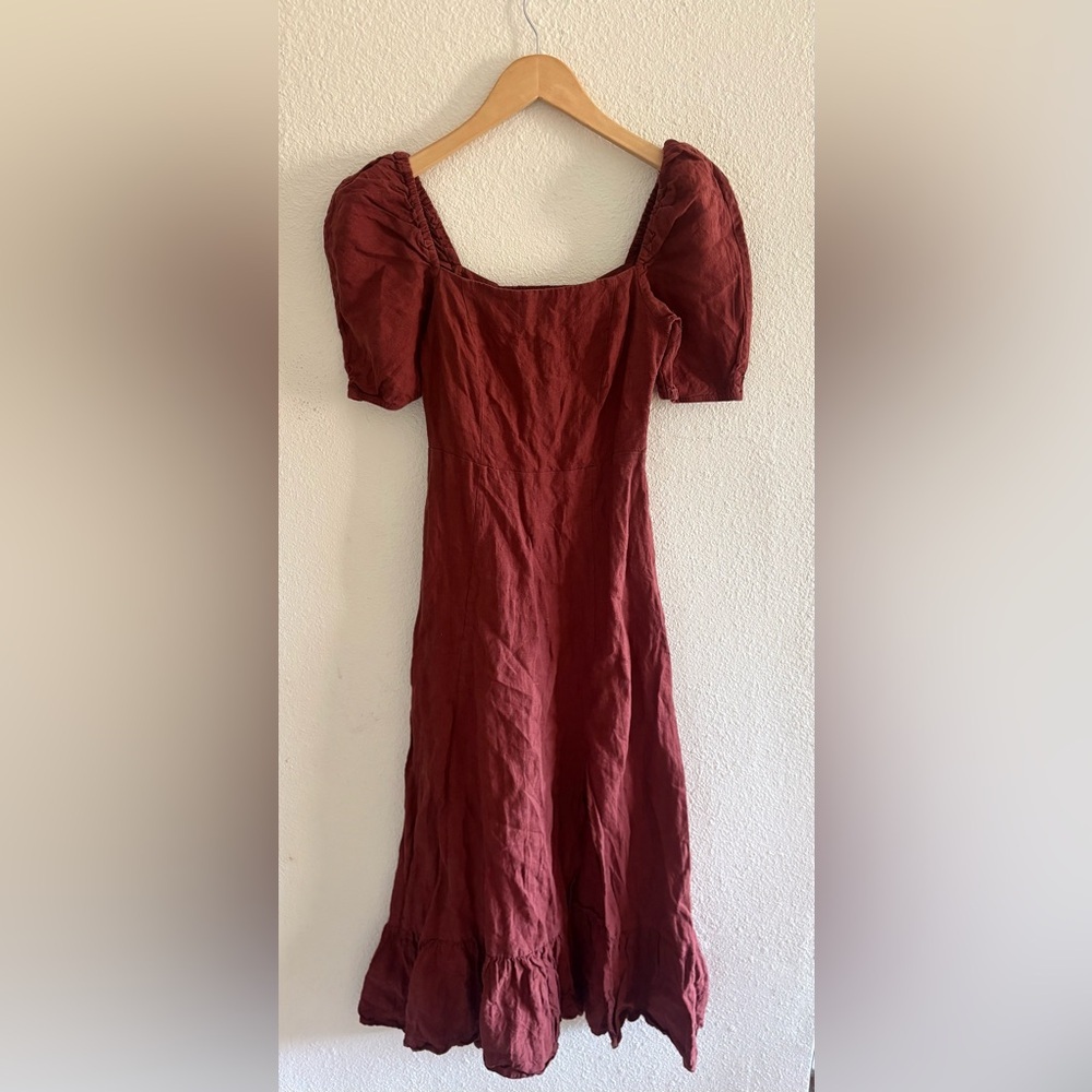 & Other Stories LINEN PUFF SLEEVE MIDI DRESS - Picture 2 of 4